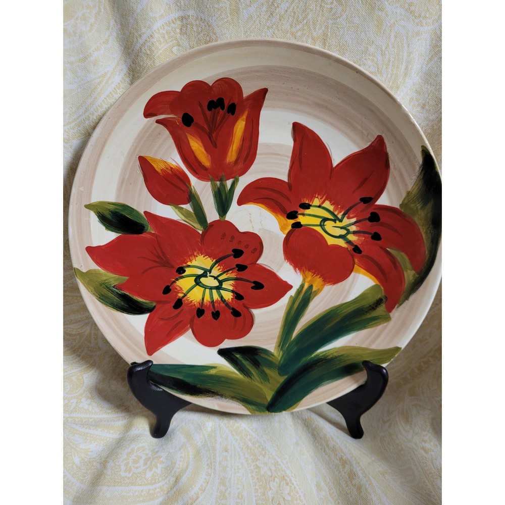 Honolulu Decorative Plate 10.5in Red Hand Painted Botanical Floral Lily